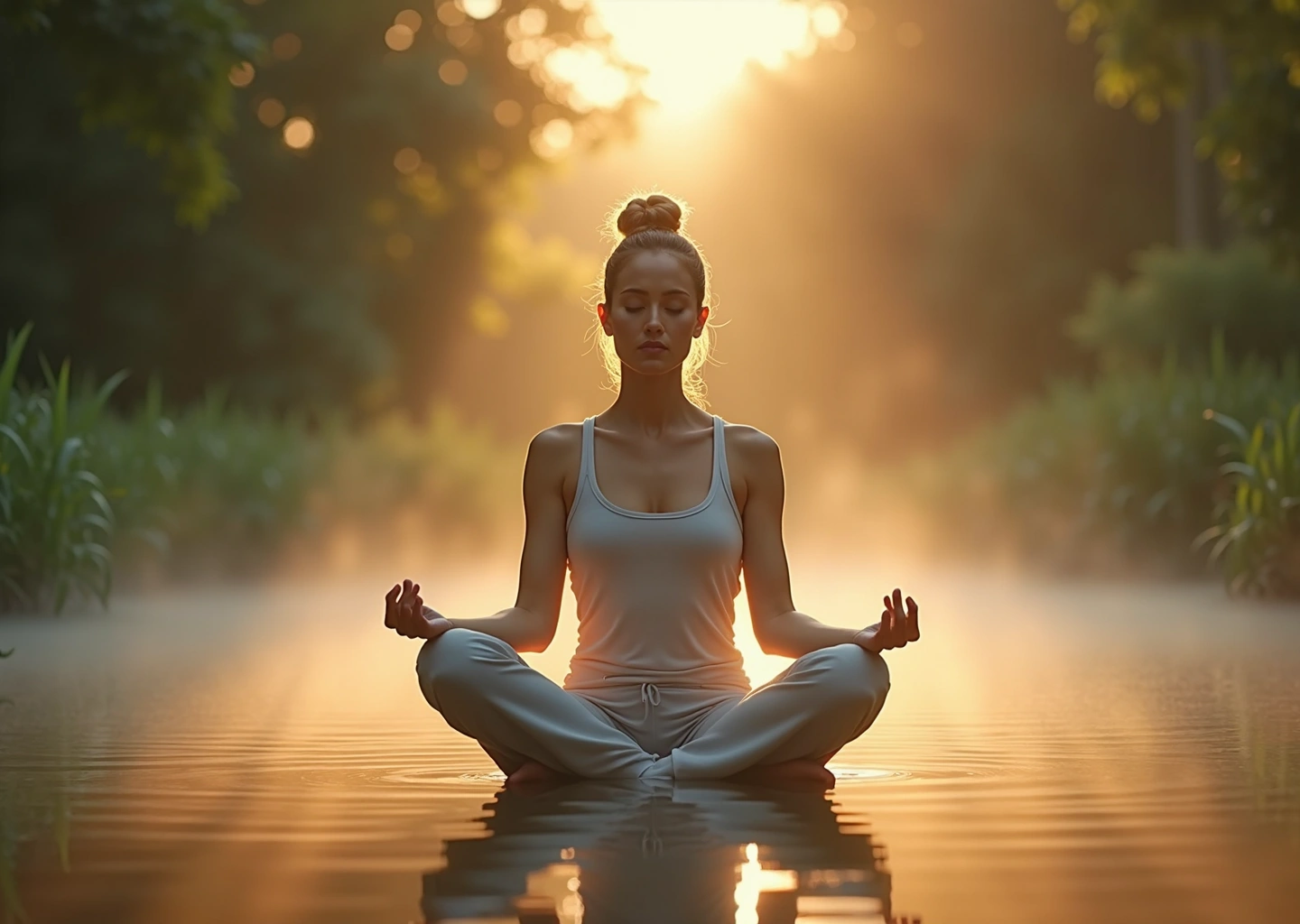 Медитирующий человек в состоянии потока на природе